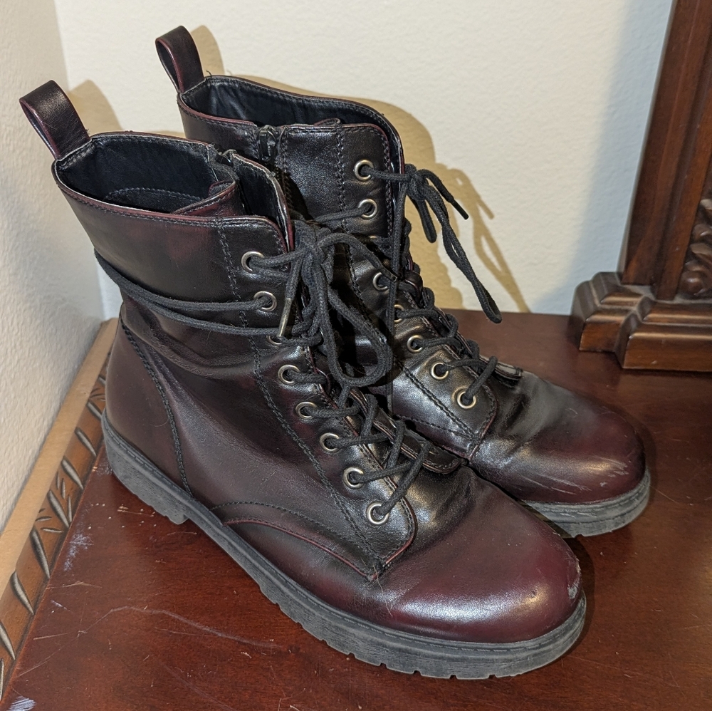 Maroon Distressed Combat Boots
